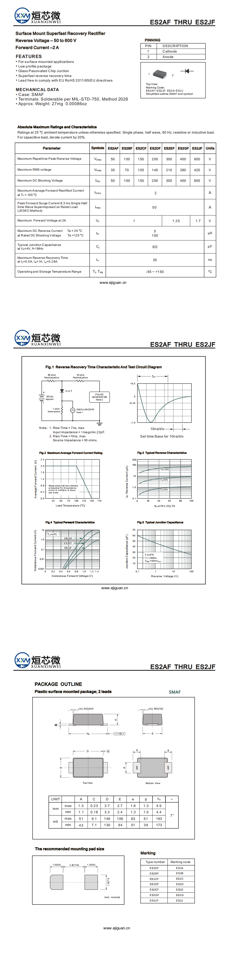 ES2JF超快恢復二極管